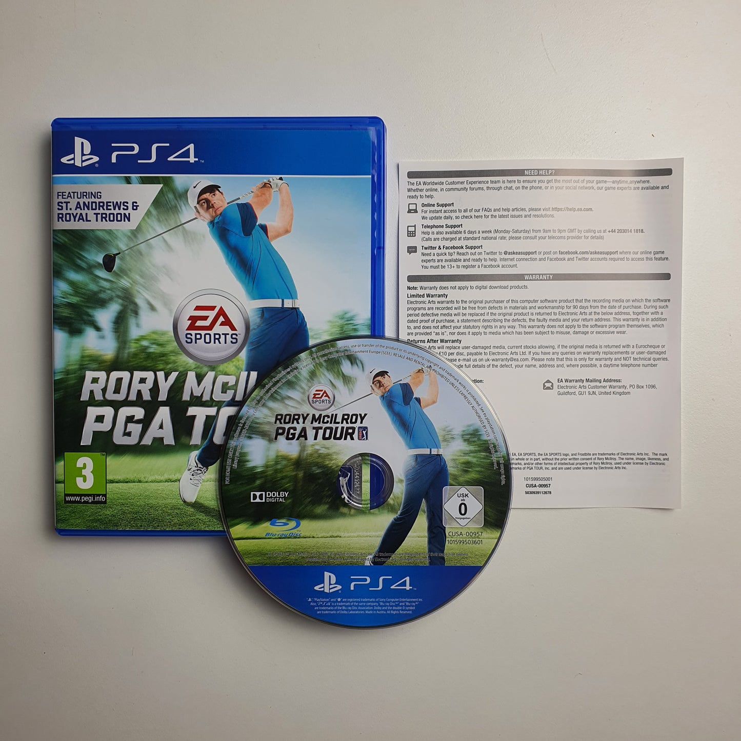 Rory McIlroy PGA Tour game case, disc and insert on a white background