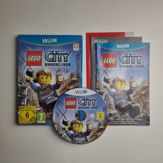 Nintendo Wii U game disc, case and manual for 'LEGO City Undercover' on a white background.