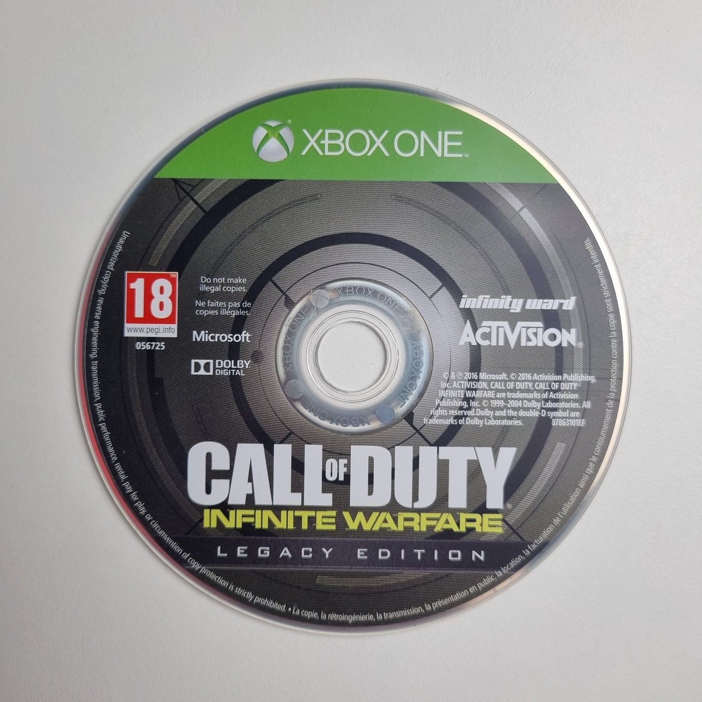 Game disc for 'Call of Duty: Infinite Warfare' on Xbox One with Activision branding.