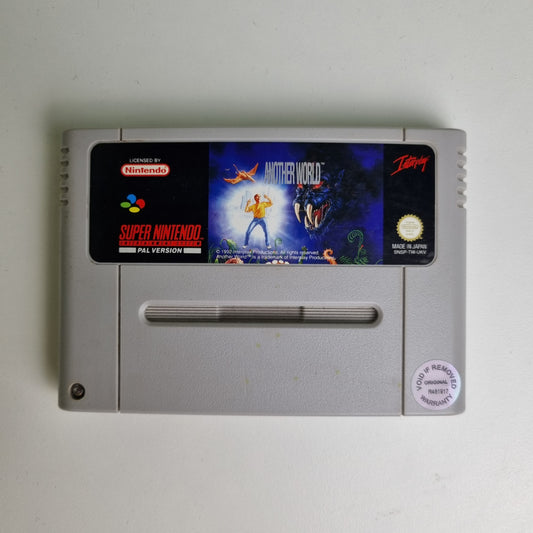 Super Nintendo game cartridge for 'Another World' on a white background