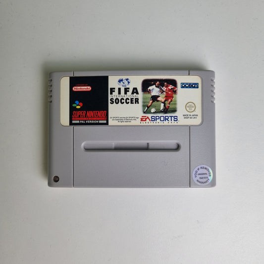 Super Nintendo game cartridge for 'FIFA World Cup Soccer' on a white background