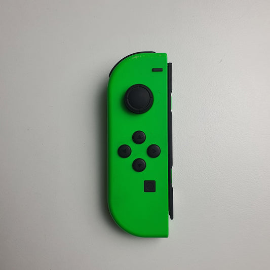 A 'Neon Green' Nintendo Switch Joy-Con controller with black buttons and trim, against a white background.