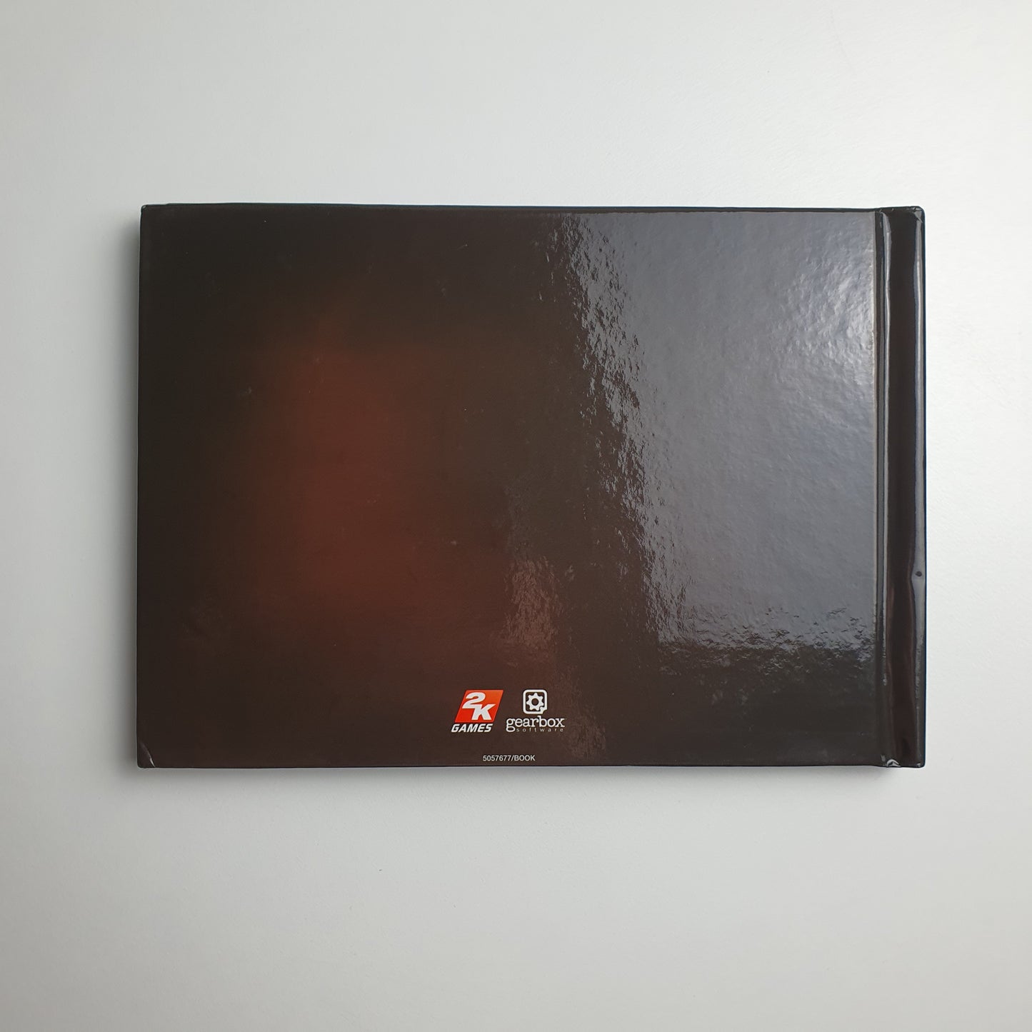 The back of a brown Duke Nukem artbook on a grey background.