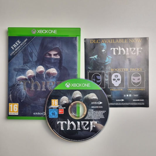 Official Microsoft Xbox One pre-loved game titled 'Thief' with packaging and disc on a light gray background