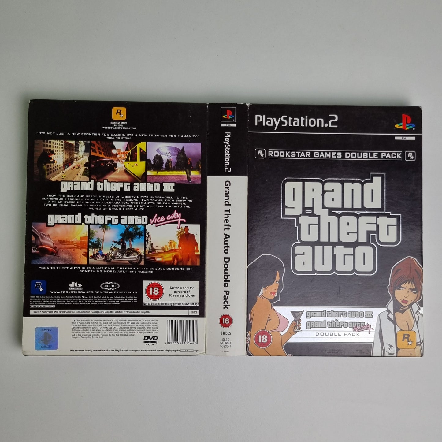 Official Sony PlayStation PS2 game disc titled 'Grand Theft Auto' game case on a light gray background