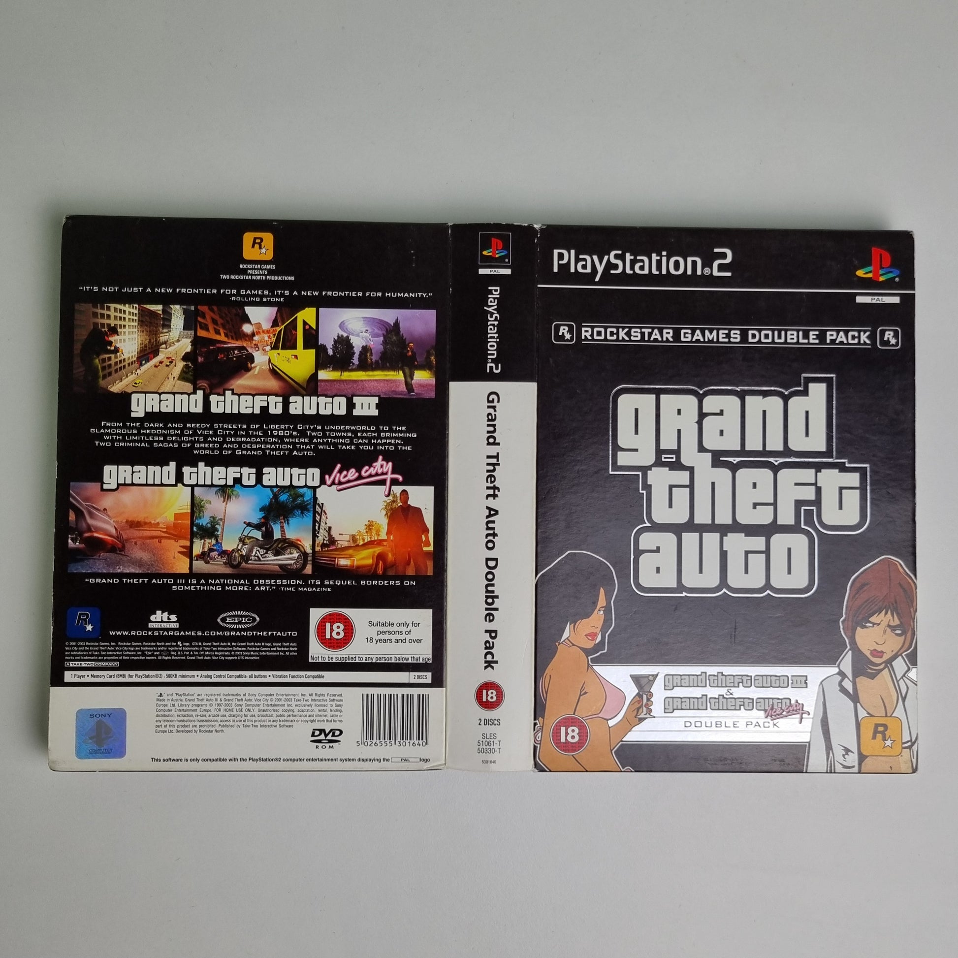 Official Sony PlayStation PS2 game disc titled 'Grand Theft Auto' game case on a light gray background
