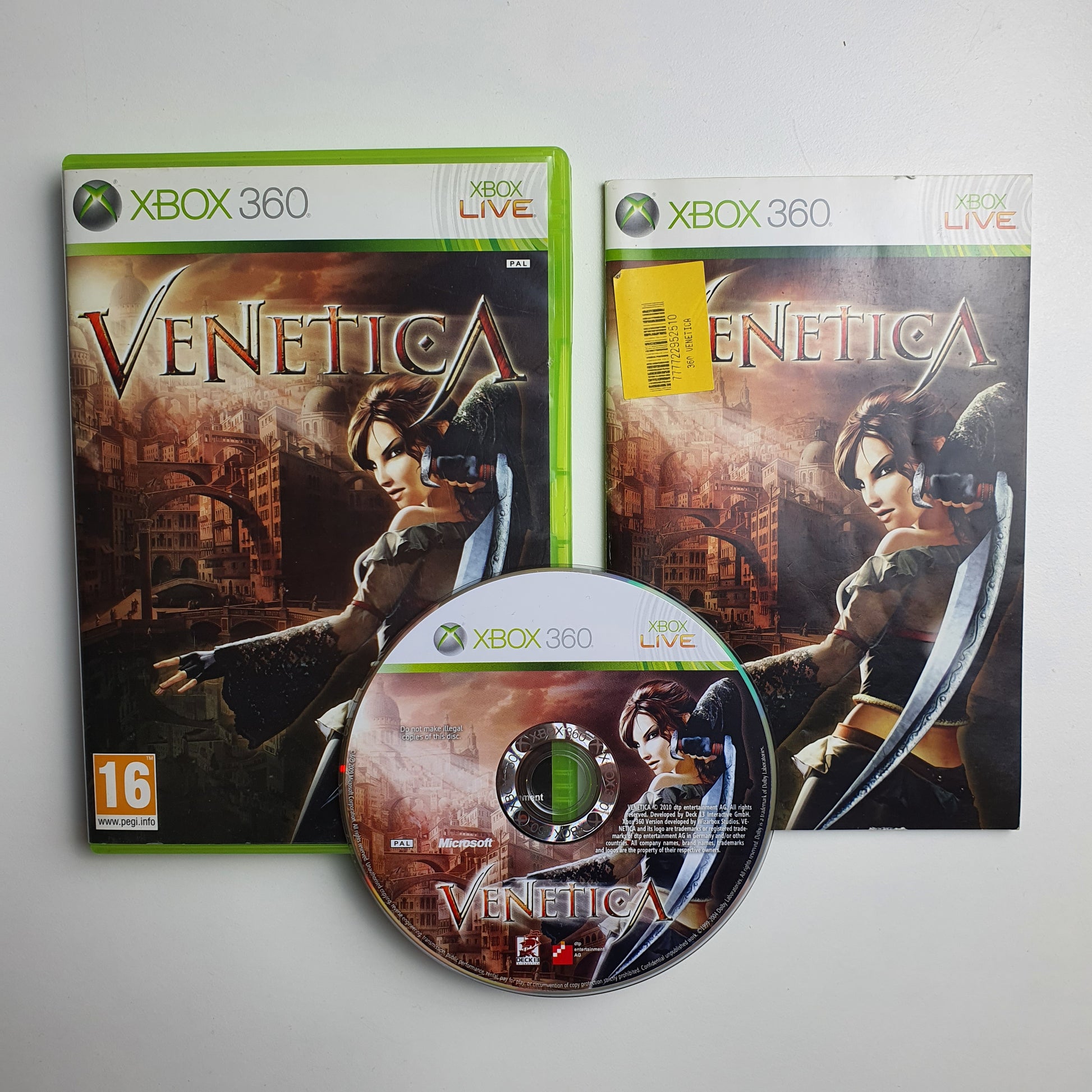 Venetica game case, disc and manual on a white background