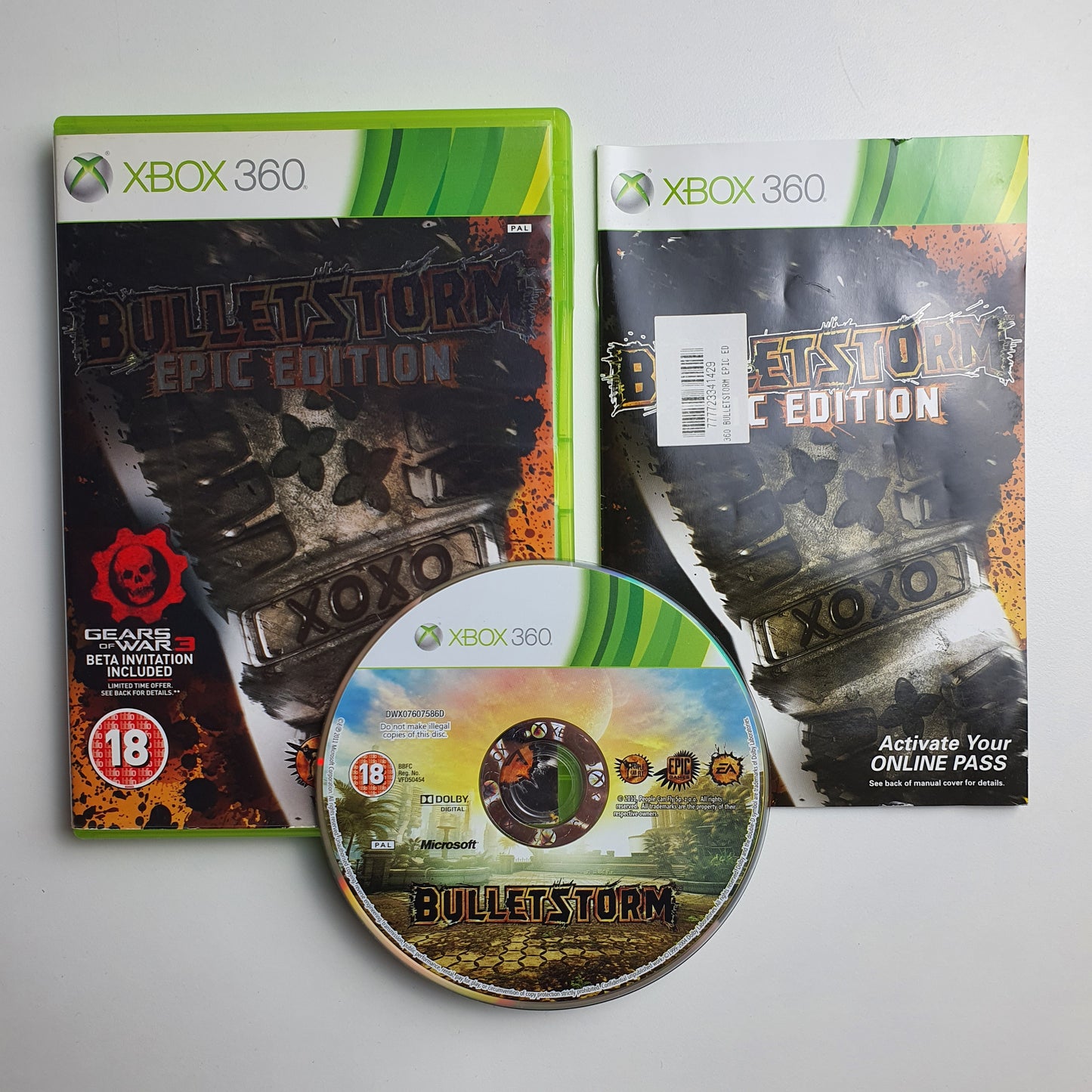 Xbox 360 game 'Bulletstorm: Ultimate Edition' with case and disc on a white background