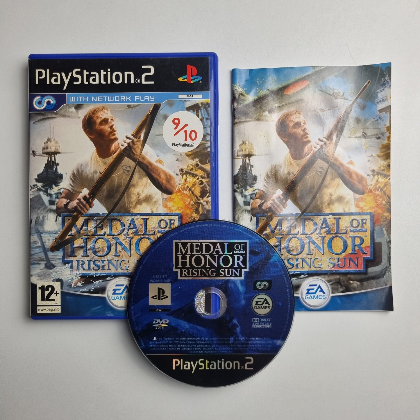 Official Sony PlayStation 2 pre-loved game titled 'Medal of Honor: Rising Sun' with packaging and disc on a light gray background