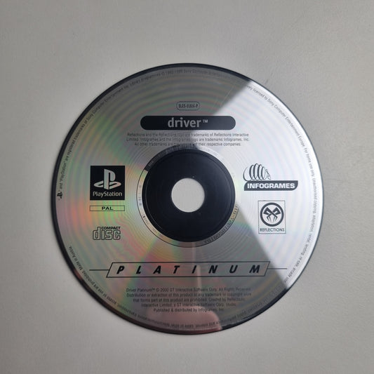 PlayStation PS1 Platinum game disc for 'Driver' on a white background.